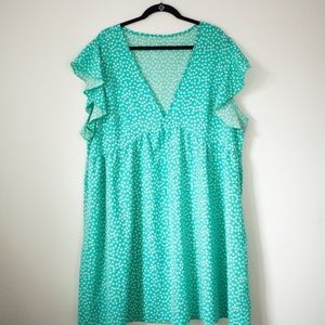 Light Blue 4xl Shein dress, floral print, flutter sleeves, v neck tag-less